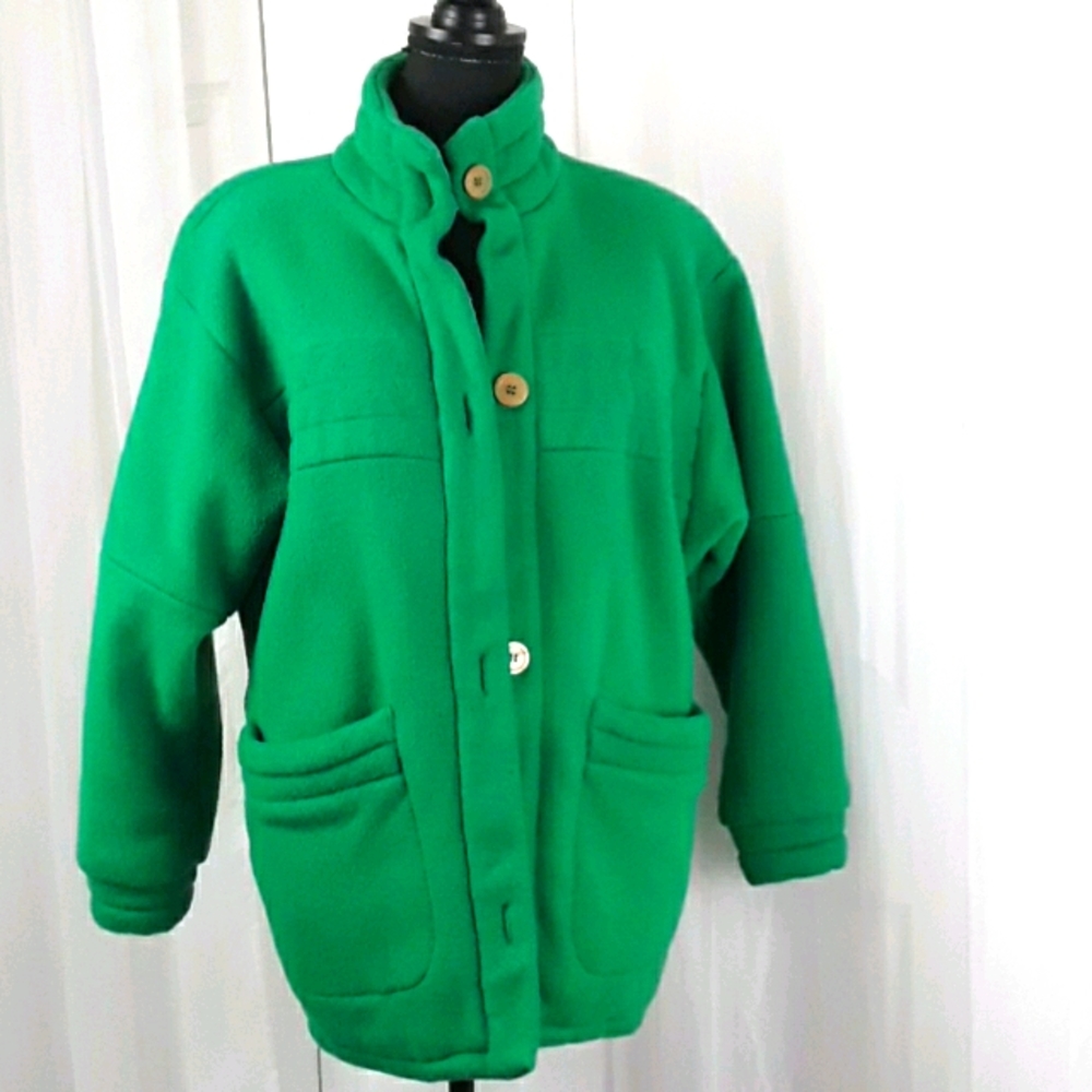 Rain shedder lined vtg warm sz L green coat